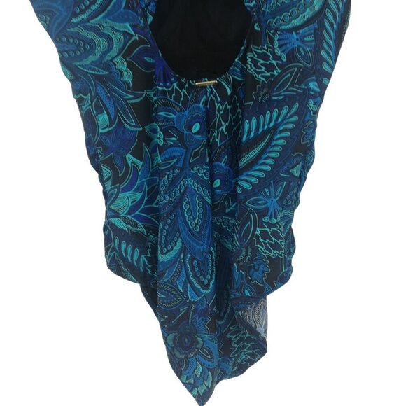 Lands End Underwire Slimming Paisley One Piece Swimsuit Size 8 Blue Ruching - Picture 10 of 11